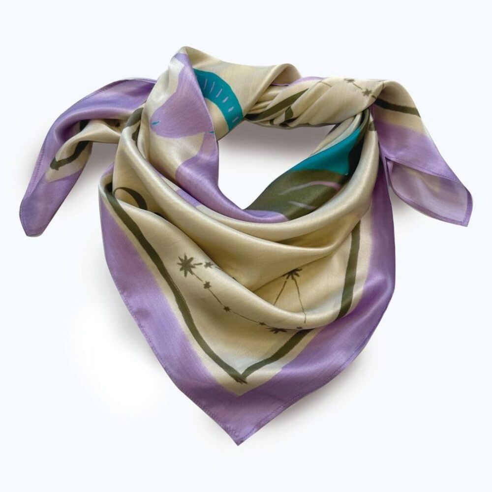Women's Zodiac Printed Square Silk Scarf "Capricorn" - A New Day Apricot Orange